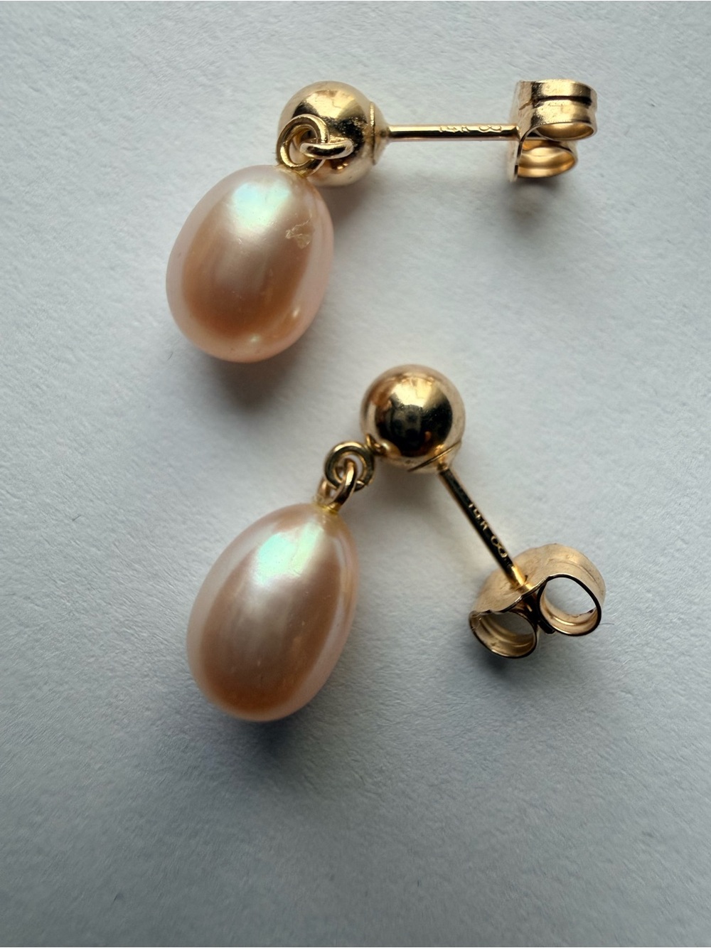 14k Gold Pearl Drop Stud Earrings - Pink Pearl